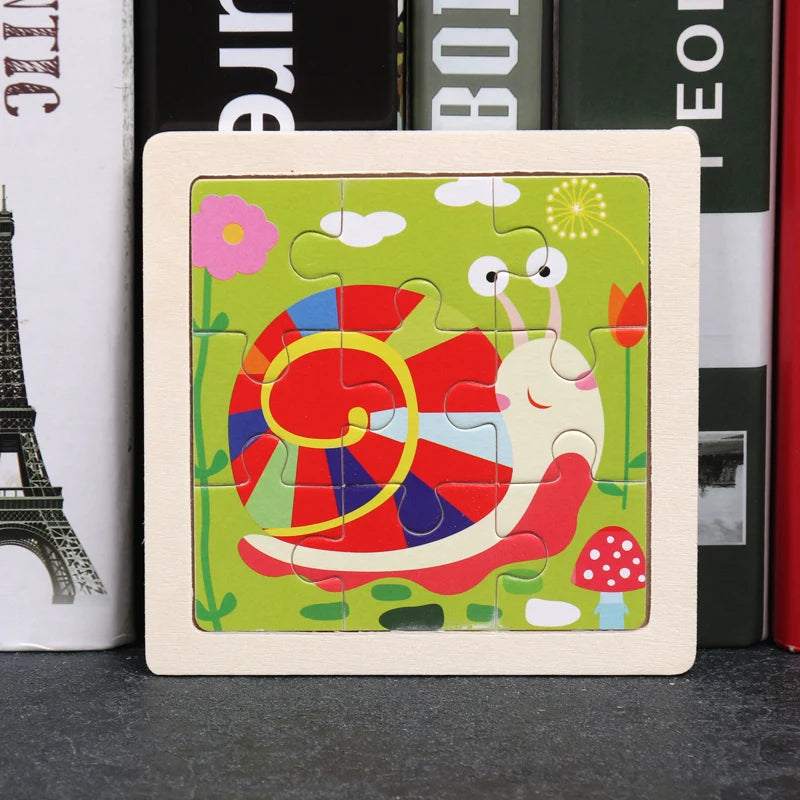 Hot Sale 11X11CM Kids Wooden Puzzle Baby Cartoon Animal Traffic Tangram Wood Puzzle Educational Jigsaw Toys For Children Gifts