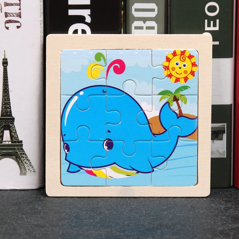 Hot Sale 11X11CM Kids Wooden Puzzle Baby Cartoon Animal Traffic Tangram Wood Puzzle Educational Jigsaw Toys For Children Gifts