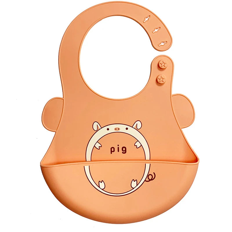 Silicone Baby Bib Waterproof Kids Boy Girl Feeding Stuff Adjustable Feeding Apron Food Grade Cartoon Burp Scarf Toddler Burp Bib