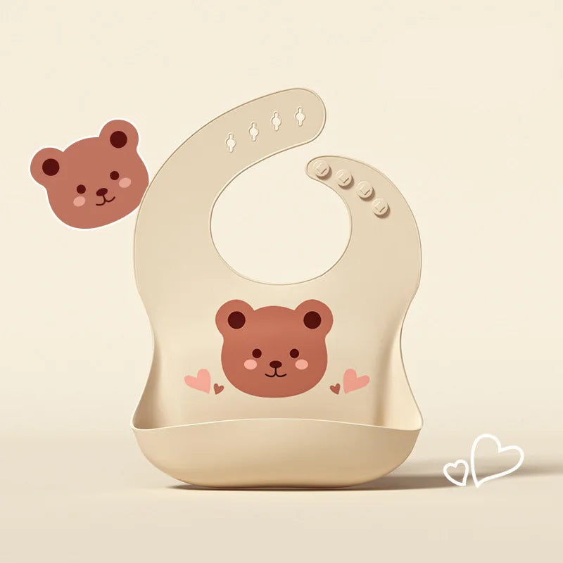 Baby Bib Waterproof Soft Silicone Scarf Cartoon Bear Cute Print Adjustable Bibs Burp Cloths Baby Feeding Aprons Kids Eating