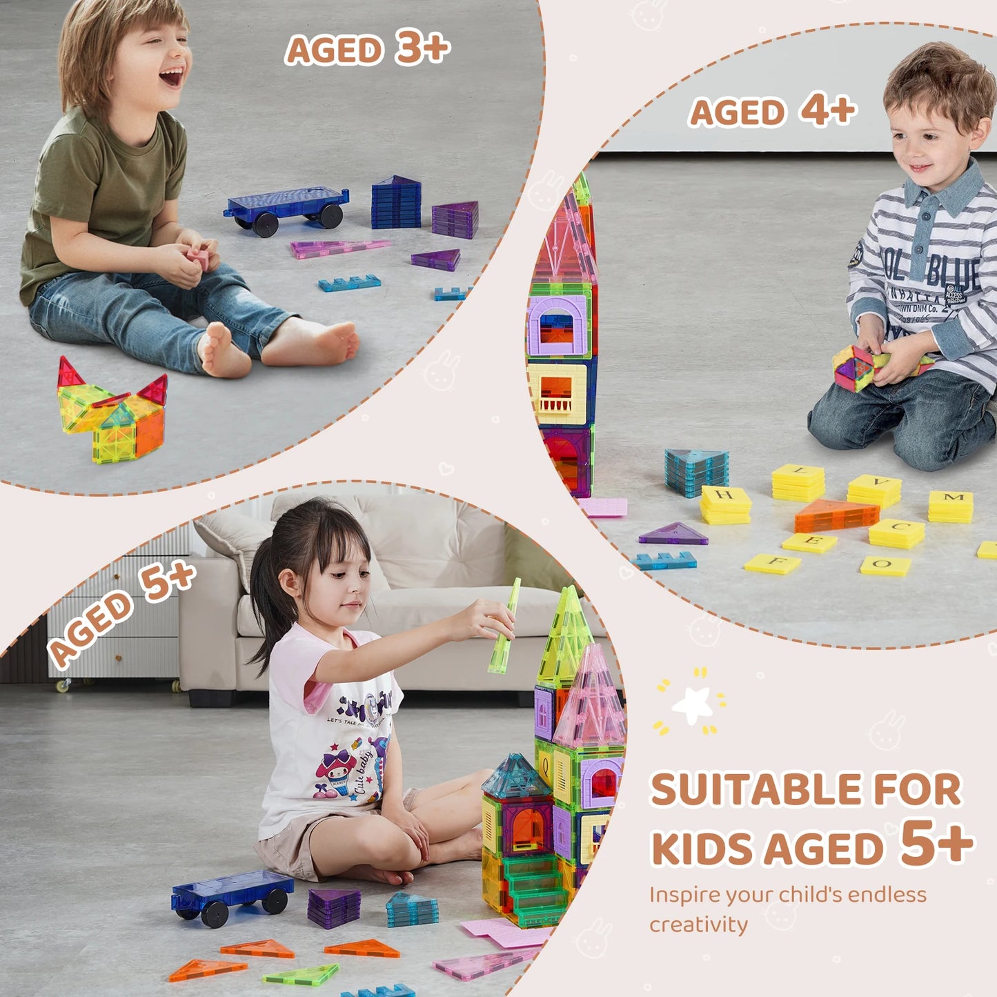 SucceBuy 121PCS Magnetic Building Blocks Set Construction Puzzle Magnetic Sheet Tiles Boys Girls Children Montessori Toys Gifts