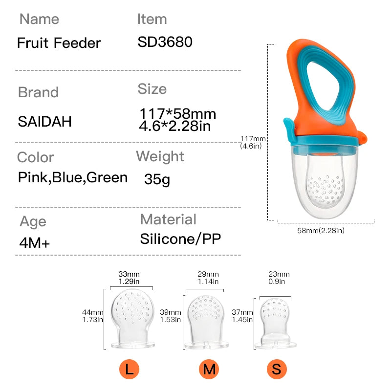 SAIDAH Infant Baby Food Fruit & Vegetable Feeder with Medium Mesh Bag Food Grade Liquid Silicone Yummy Nourishment Feeding