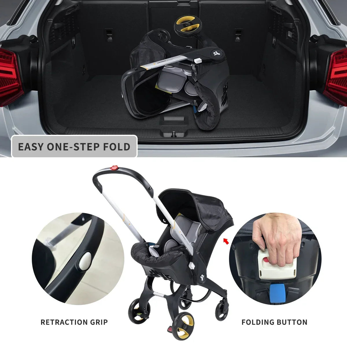 Portable baby stroller, Baby folding stroller, Two-way push, Adjustable sunshade, Baby travel stroller