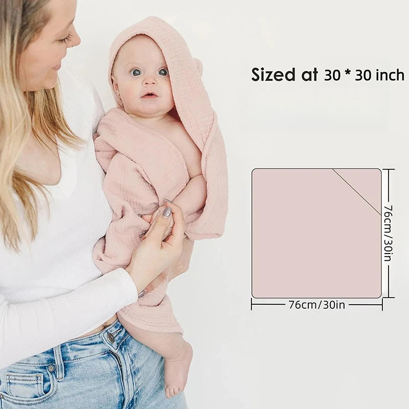 1PC Muslin Hooded Baby Towels Ultra-Soft Cotton Absorbent Baby Bath Towels with Hood for Newborn Baby Infant 30x30in