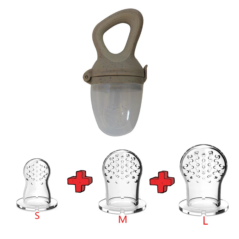 5 in 1 Baby Fruit Feeder with Nipple Set Baby Silicone Mesh Bag Pacifier Fruit and Vegetable Feeder Nursing Toddler Teething Toy