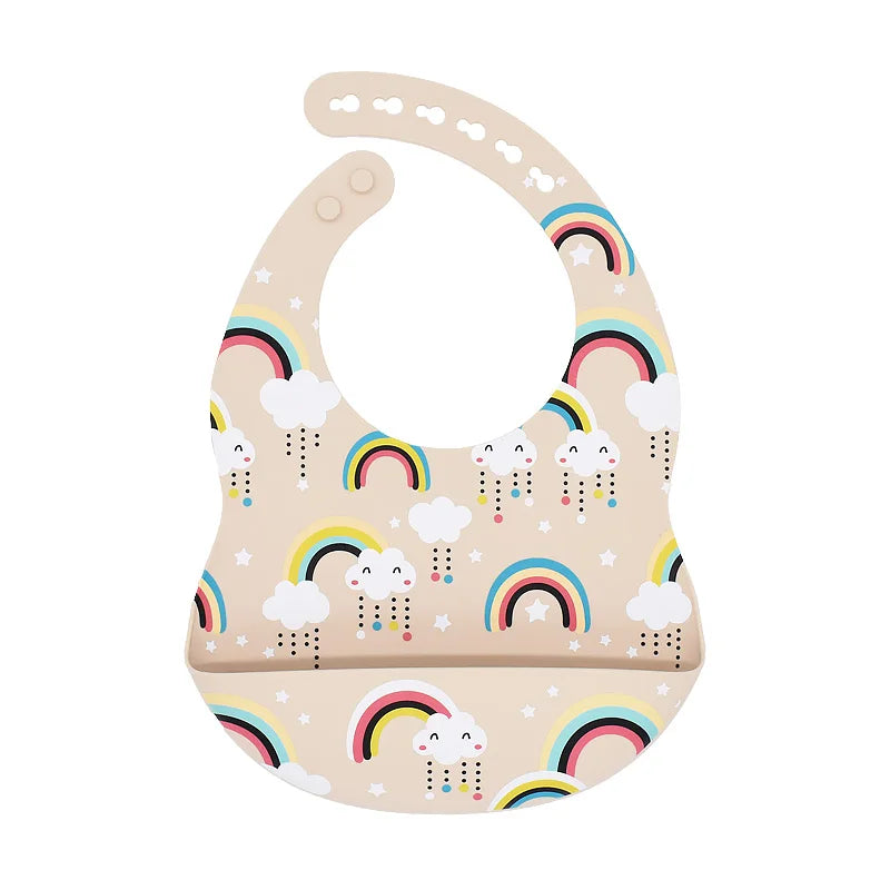 Baby Bibs Cartoon Silicone Bib Waterproof Baby Feeding Newborn Saliva Towel Toddler Aprons Adjustable Burp Cloth Dropshipping