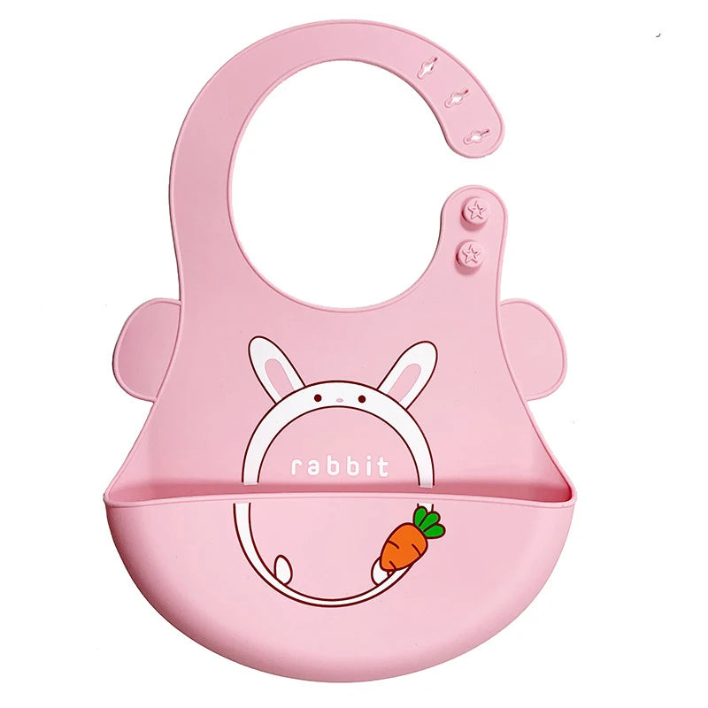 Silicone Baby Bib Waterproof Kids Boy Girl Feeding Stuff Adjustable Feeding Apron Food Grade Cartoon Burp Scarf Toddler Burp Bib