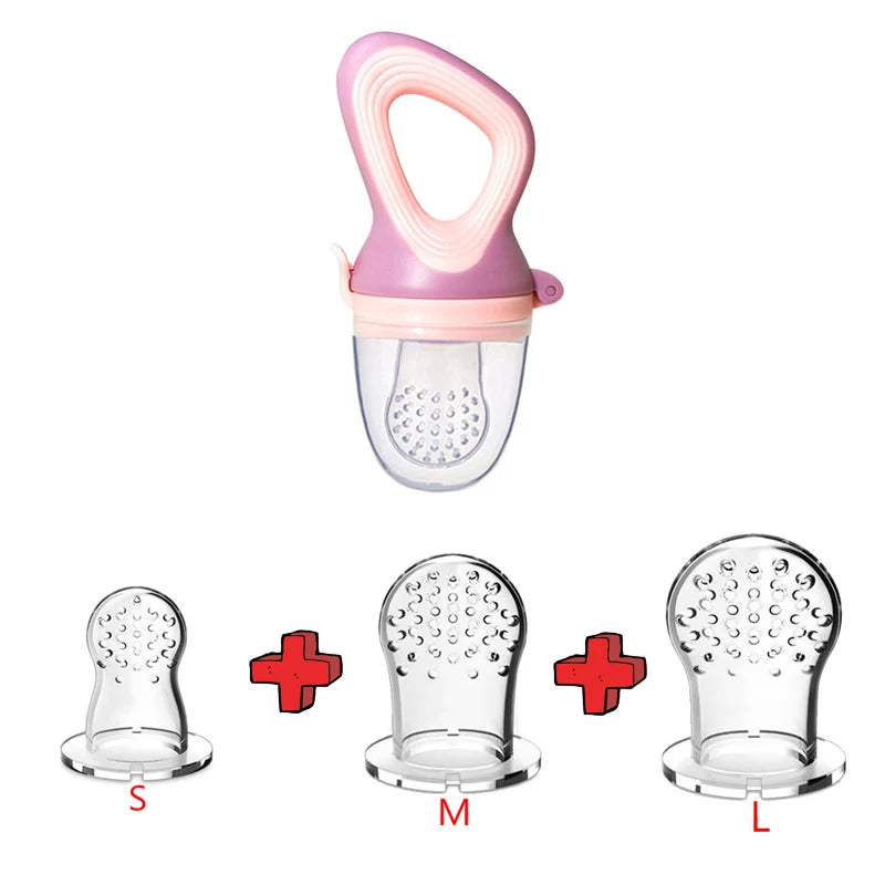 5 in 1 Baby Fruit Feeder with Nipple Set Baby Silicone Mesh Bag Pacifier Fruit and Vegetable Feeder Nursing Toddler Teething Toy