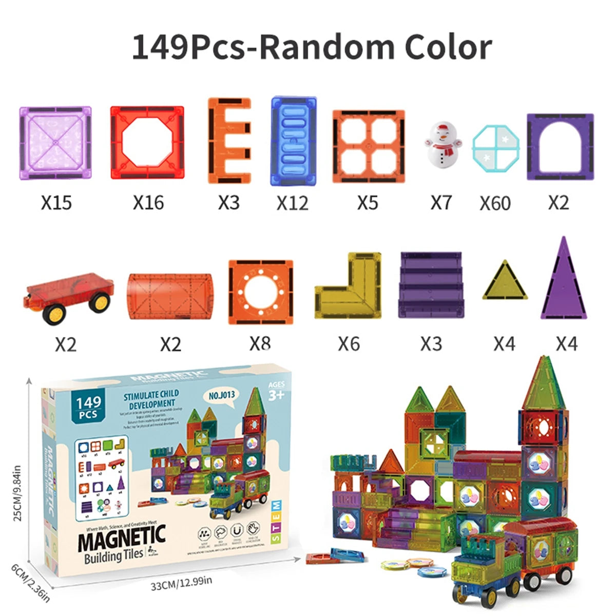 Colorful 3D Magnetic Building Blocks for Kids - 149 Pieces Set