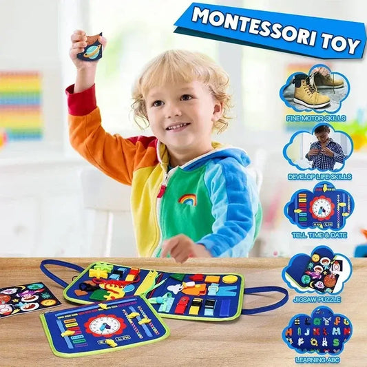 Montessori felt quiet book with colorful dinosaur activities and fabric carry handle