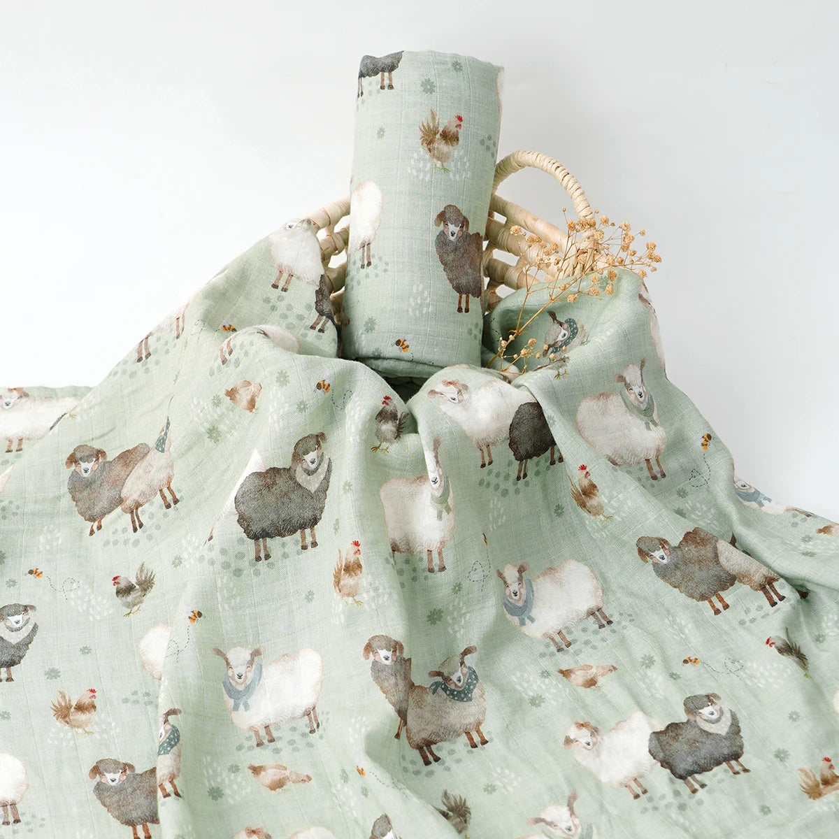 HappyFlute New One Piece Digital Print Bamboo Cotton 2 Layers Super Soft Muslin Swaddle High Quality Wrap For Newborn Blanket