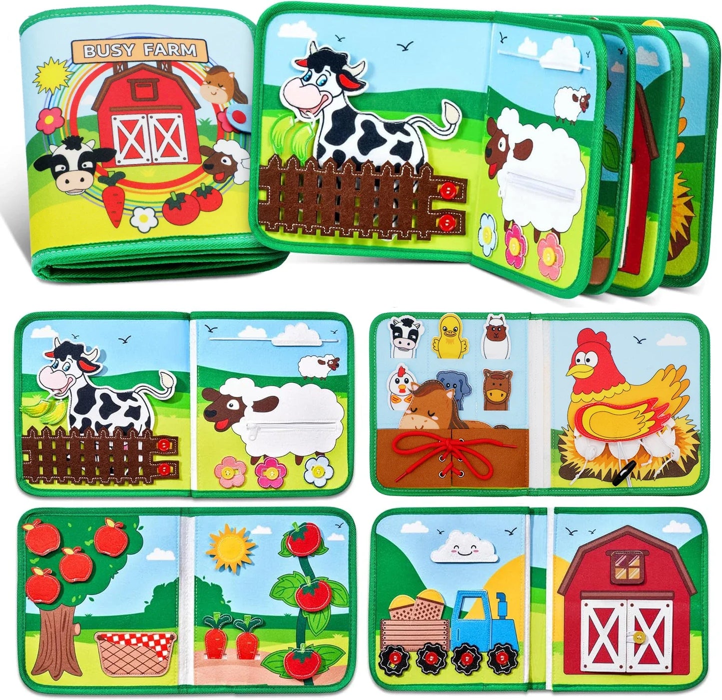 Montessori Quiet Book - Farm Animal Activity Toy with Storytelling for Toddlers, Early Learning Fine Motor Skills