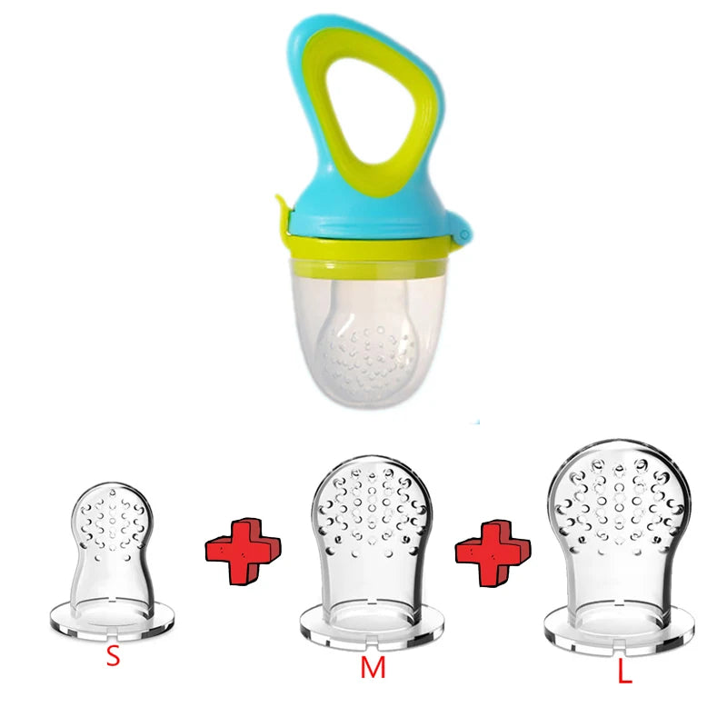 5 in 1 Baby Fruit Feeder with Nipple Set Baby Silicone Mesh Bag Pacifier Fruit and Vegetable Feeder Nursing Toddler Teething Toy