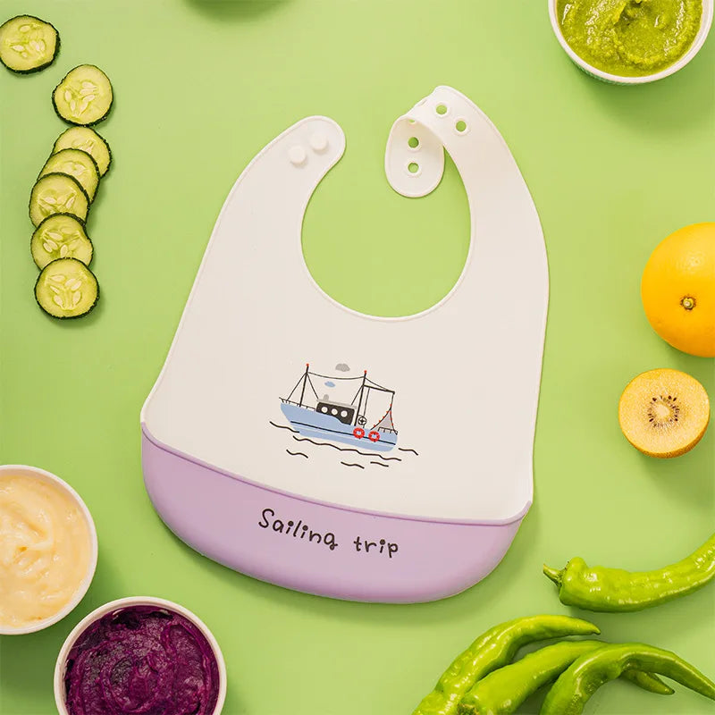 Silicone Baby Bib Waterproof Kids Boy Girl Feeding Stuff Adjustable Feeding Apron Food Grade Cartoon Burp Scarf Toddler Burp Bib