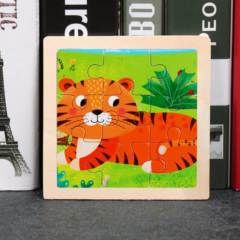 Hot Sale 11X11CM Kids Wooden Puzzle Baby Cartoon Animal Traffic Tangram Wood Puzzle Educational Jigsaw Toys For Children Gifts