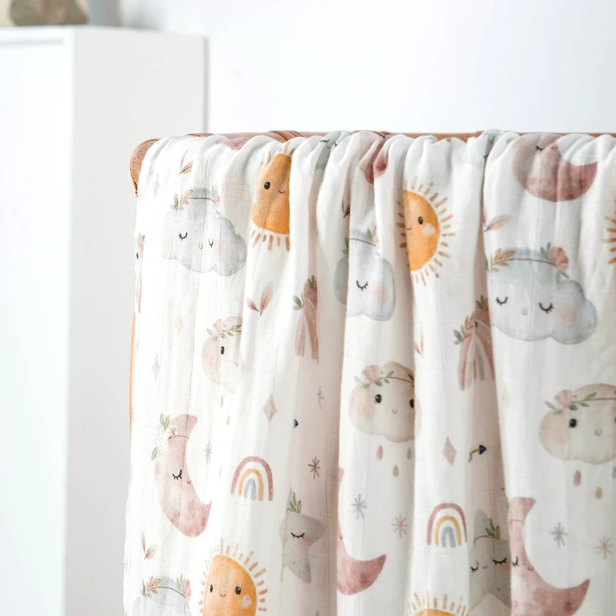 HappyFlute New One Piece Digital Print Bamboo Cotton 2 Layers Super Soft Muslin Swaddle High Quality Wrap For Newborn Blanket