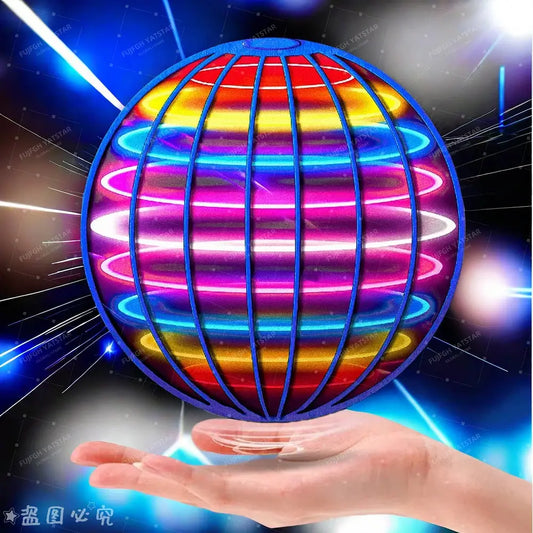 Colorful LED flying ball spinner drone toy with glowing rainbow lights