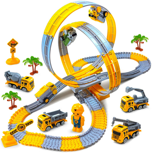 Children Electric Track Toy Car Engineering Minin Car Set Kids Puzzle Boy Toys Track Car Anti-gravity Track Train Gift for Kid