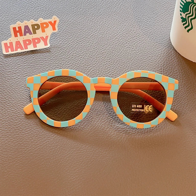 2025 New Kids Cute Checker Panel Color Round UV400 Sunglasses Baby Girls Outdoor Sun Protection Sunglasses Children Sun Glasses