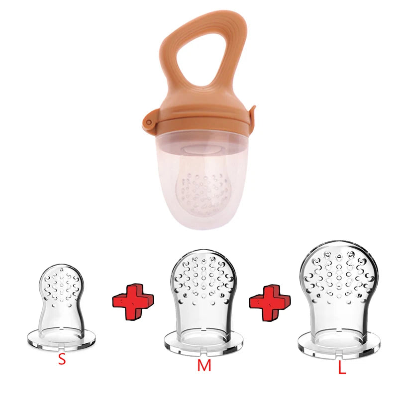 5 in 1 Baby Fruit Feeder with Nipple Set Baby Silicone Mesh Bag Pacifier Fruit and Vegetable Feeder Nursing Toddler Teething Toy