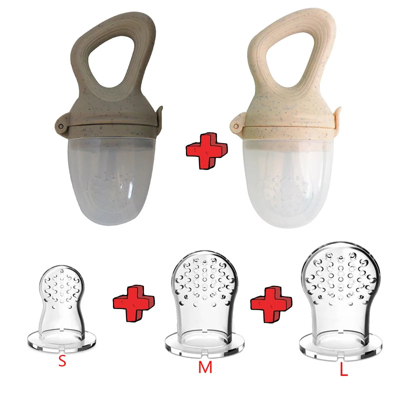 5 in 1 Baby Fruit Feeder with Nipple Set Baby Silicone Mesh Bag Pacifier Fruit and Vegetable Feeder Nursing Toddler Teething Toy
