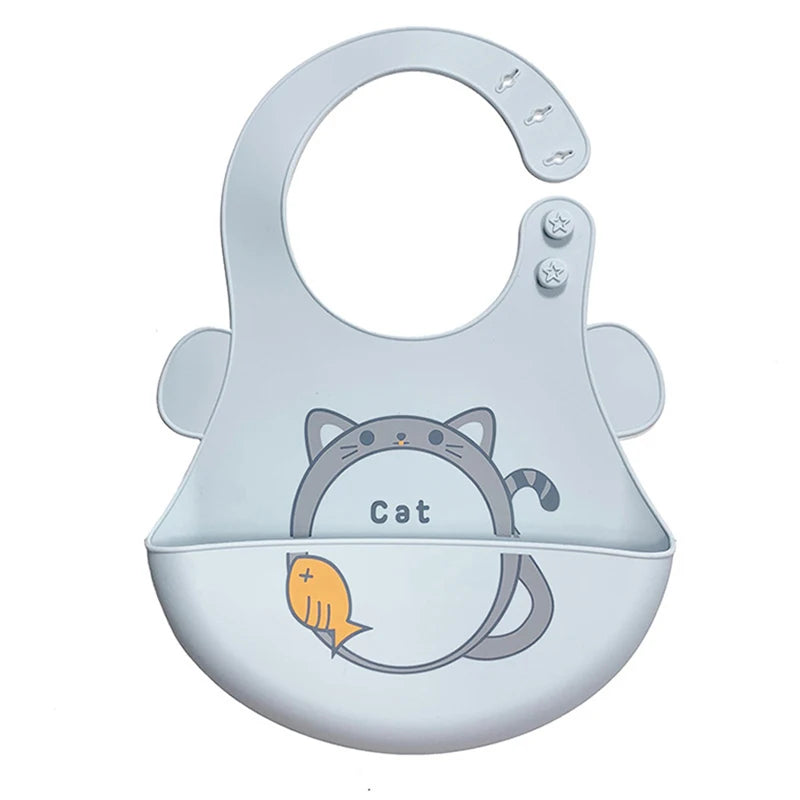 Silicone Baby Bib Waterproof Kids Boy Girl Feeding Stuff Adjustable Feeding Apron Food Grade Cartoon Burp Scarf Toddler Burp Bib