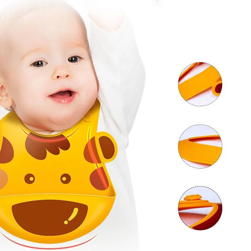 Baby three-dimensional bib baby elephant giraffe monkey silicone bib waterproof
