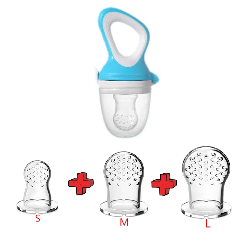 5 in 1 Baby Fruit Feeder with Nipple Set Baby Silicone Mesh Bag Pacifier Fruit and Vegetable Feeder Nursing Toddler Teething Toy