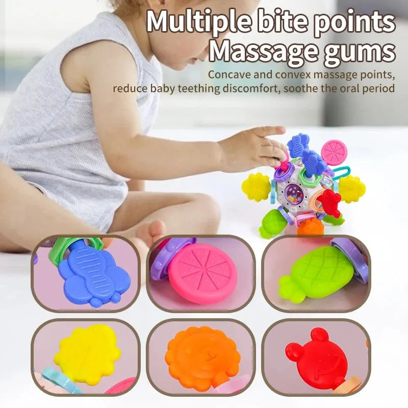 Baby Hand Ball Newborn Early Education Manhattan Grip Training Baby Rattle Gnawing Teether Rubber Ball Educational Children's To