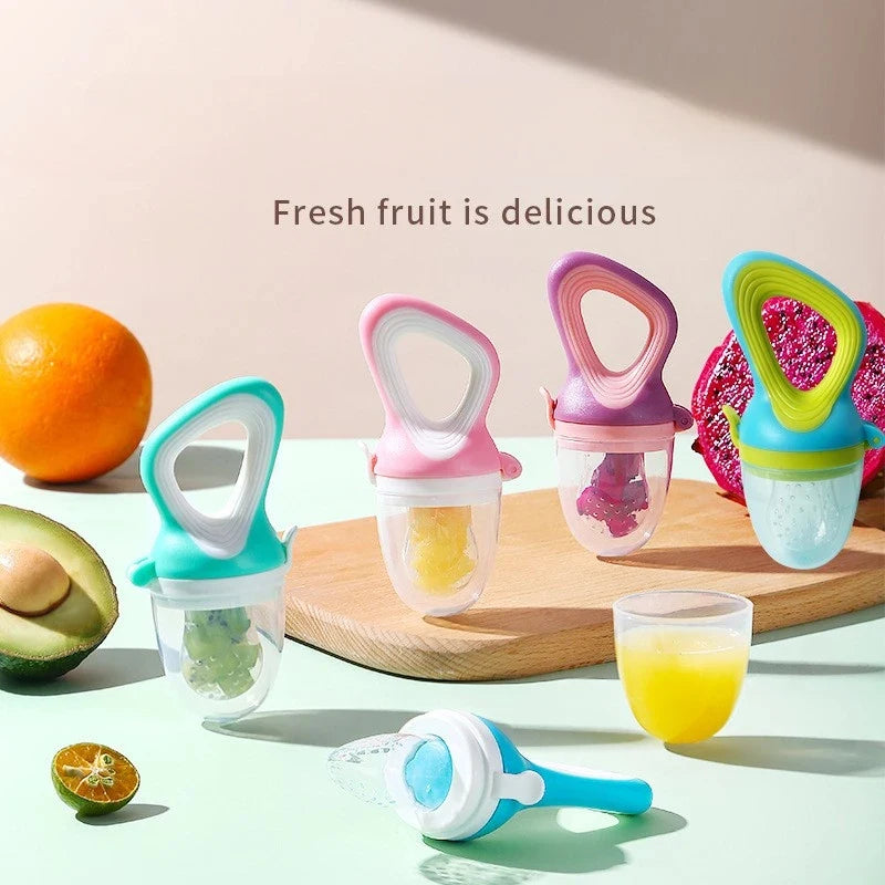 5 in 1 Baby Fruit Feeder with Nipple Set Baby Silicone Mesh Bag Pacifier Fruit and Vegetable Feeder Nursing Toddler Teething Toy