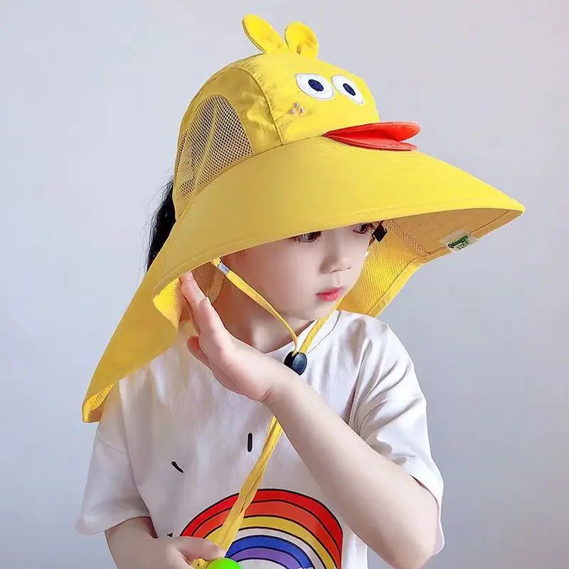 Summer Children's Sun Hat Foldable Baby Beach Hat UV Resistant Thin Breathable Large Brim Fisherman Cartoon Hat