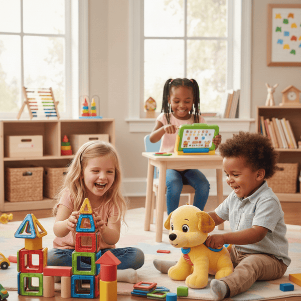 Children playing with toys in a classroom setting