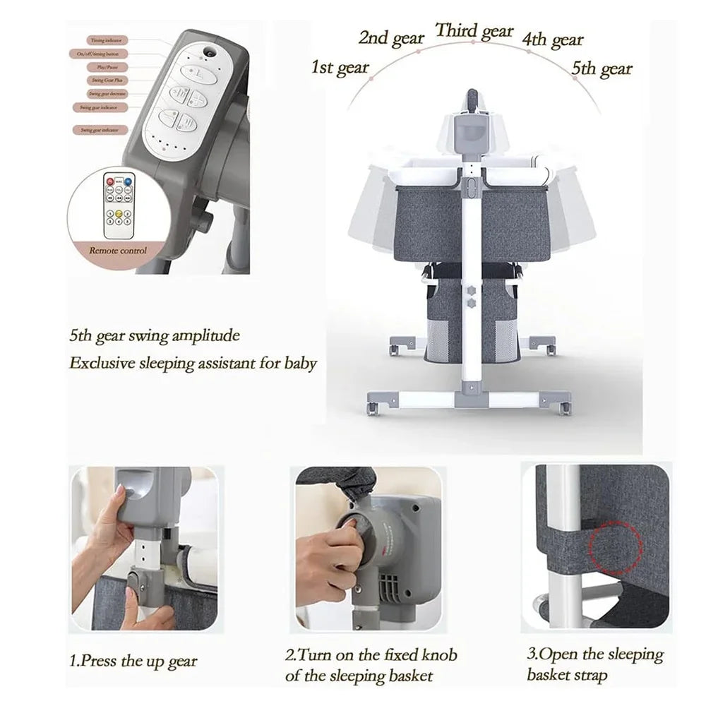 Bassinet for Baby,Automatic Rocking Bassinet with Remote,Wheels, Newborn Bedside Sleeper,Co-sleeper suit 0-6M, Travel Baby Cribs