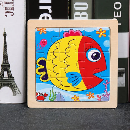 Hot Sale 11X11CM Kids Wooden Puzzle Baby Cartoon Animal Traffic Tangram Wood Puzzle Educational Jigsaw Toys For Children Gifts