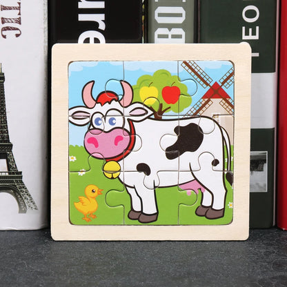 Hot Sale 11X11CM Kids Wooden Puzzle Baby Cartoon Animal Traffic Tangram Wood Puzzle Educational Jigsaw Toys For Children Gifts