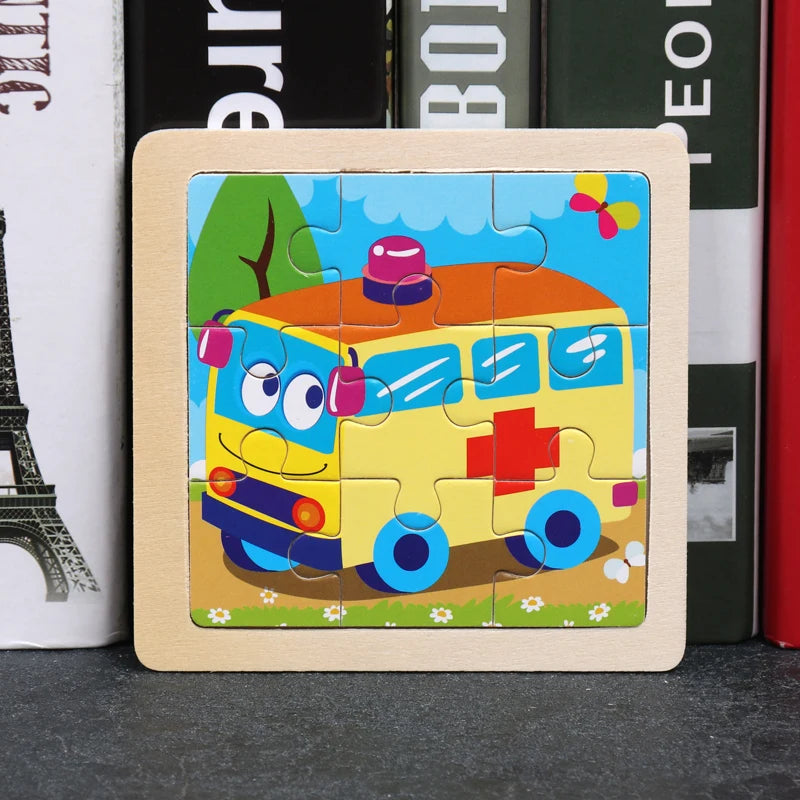 Hot Sale 11X11CM Kids Wooden Puzzle Baby Cartoon Animal Traffic Tangram Wood Puzzle Educational Jigsaw Toys For Children Gifts