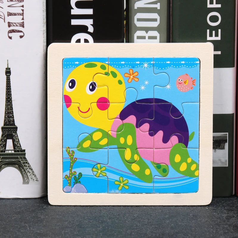 Hot Sale 11X11CM Kids Wooden Puzzle Baby Cartoon Animal Traffic Tangram Wood Puzzle Educational Jigsaw Toys For Children Gifts