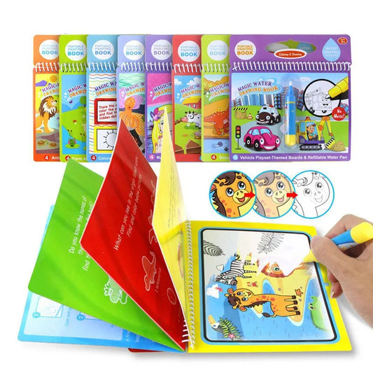 8 Types Magic Water Drawing Doodle Book & Magic Pen Coloring Painting Drawing Board Early Educational Toys Birthday Gift for Kid