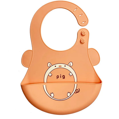 Silicone Baby Bib Waterproof Kids Boy Girl Feeding Stuff Adjustable Feeding Apron Food Grade Cartoon Burp Scarf Toddler Burp Bib
