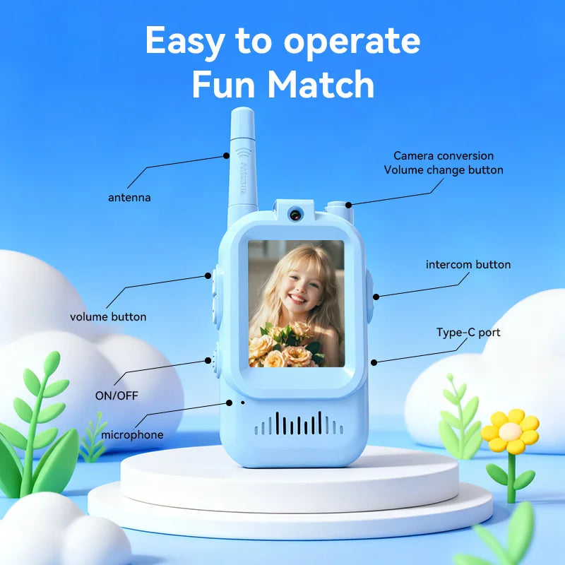 Set of 2 PCs Kids Video Walkie Talkie Toy with HD Camera - Pink and Blue
