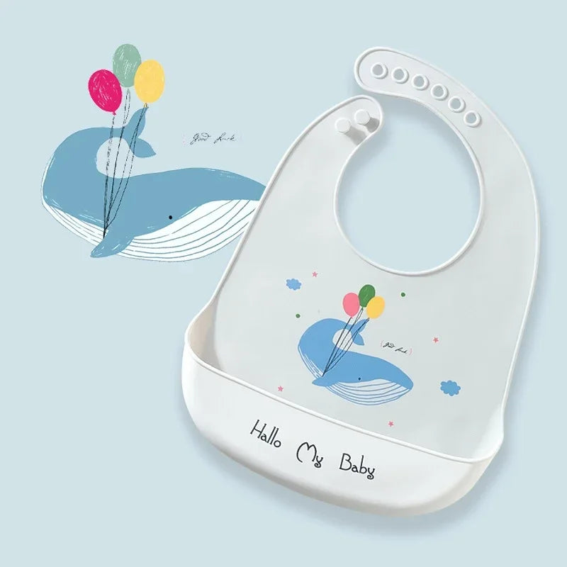 Waterproof Baby Bibs Baby Stuff Cute Cartoon Animal Printed Kids Bib Girl Boy Adjustable Soft Silicone Bib Baby Feeding Stuff