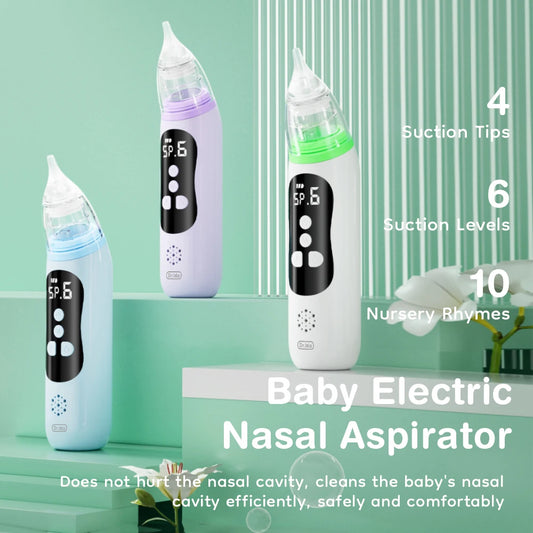 MAMIJOY Baby Electric Nasal Aspirator Nose Suction Device with Food Grade Silicone Mouthpiece 6 Suction Modes and Soothing Music