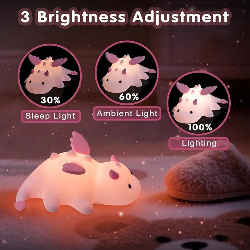 Dragon Night Light for Kids, Rechargeable 7 Colors Silicone Night Lights with Magnetic Base & Timer, Dimmable Nursery