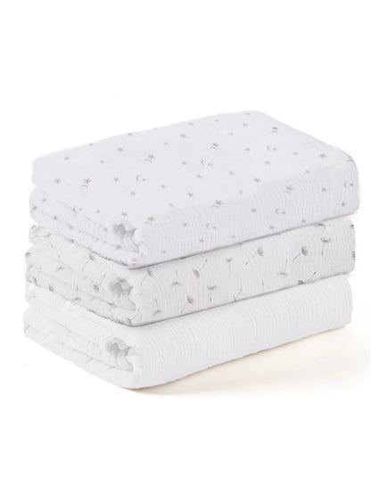 3PCS/set Soft Breathable Newborn Baby Receiving Blanket Muslin Swaddle Blankets