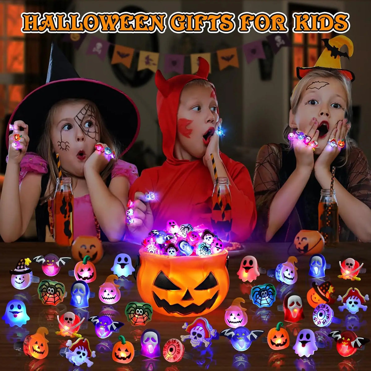 Halloween LED Light-Up Finger Rings for Kids