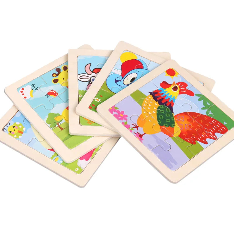 Hot Sale 11X11CM Kids Wooden Puzzle Baby Cartoon Animal Traffic Tangram Wood Puzzle Educational Jigsaw Toys For Children Gifts