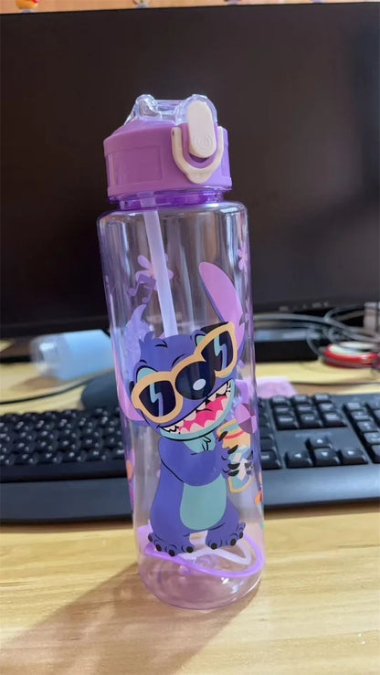 700ML Stitch Angel Cartoon Water Cup Gray Blue Portable Plastic Large Capacity Cartoon Figures Clear Cup Outdoor Sports Water Bo