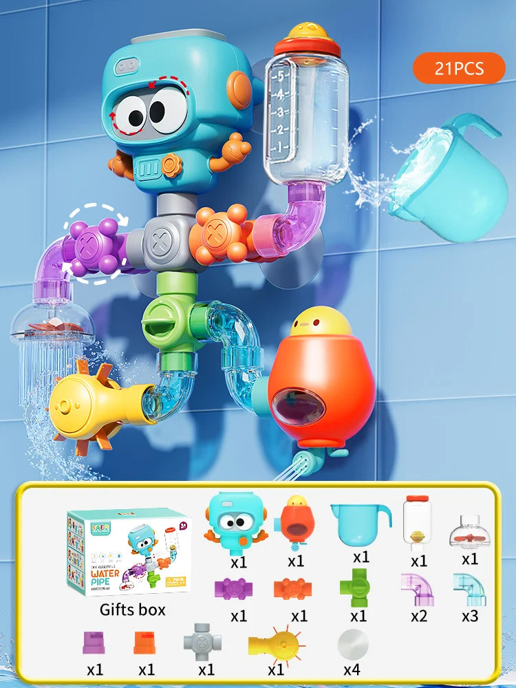 Baby Bath Toys with Strong Suction Cups Tubes Spinner Squirt Water Game Set Toddlers Kids Shower Pool for 3 Years Children Gifts