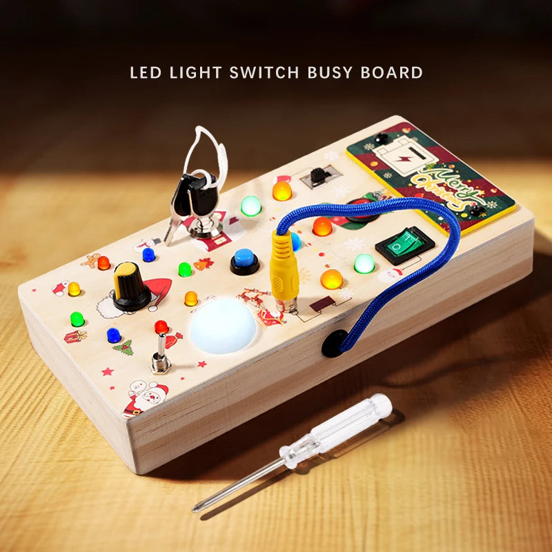 Kids Early Education Toys Electronic Led Light Baby Wooden Sensory Busy Board Montessori  For Toddler Christmas Gifts