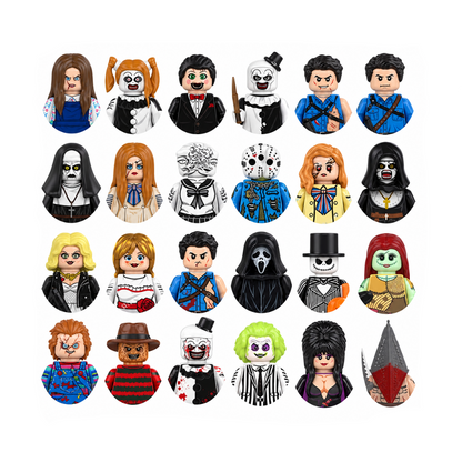 Collection of character figurines in various poses on a white background